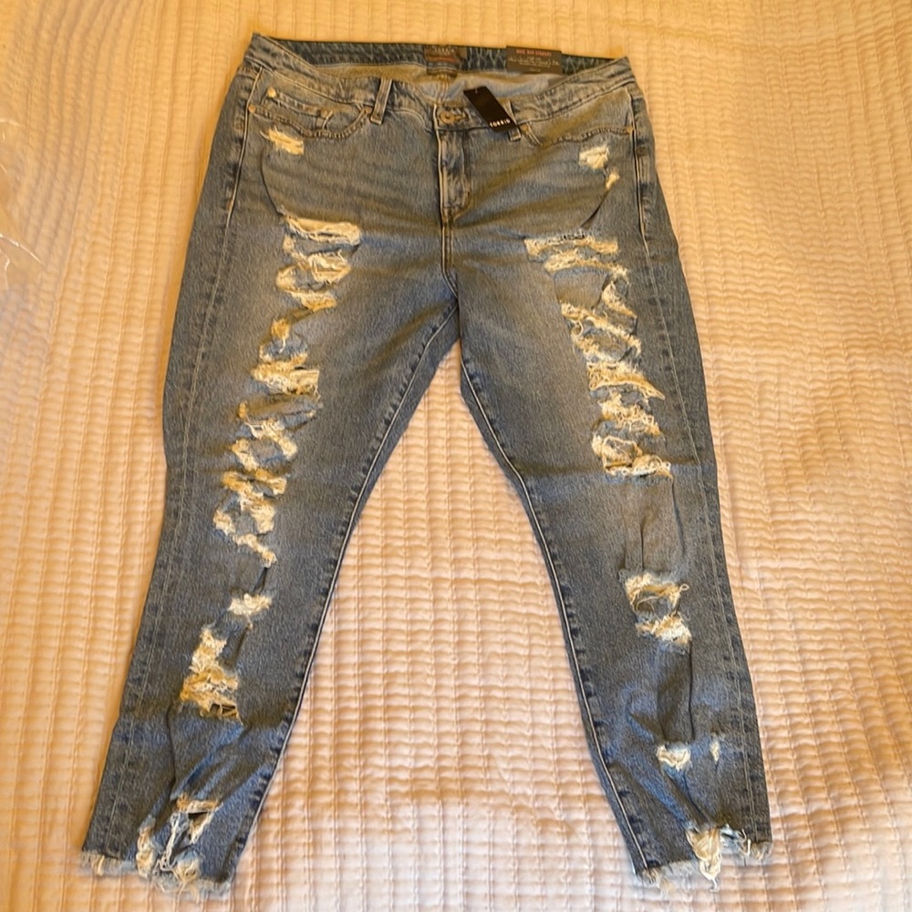 Ripped straight leg denim